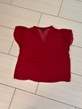 Rachel Zoe Red Flutter Sleeve V-Neck Blouse
